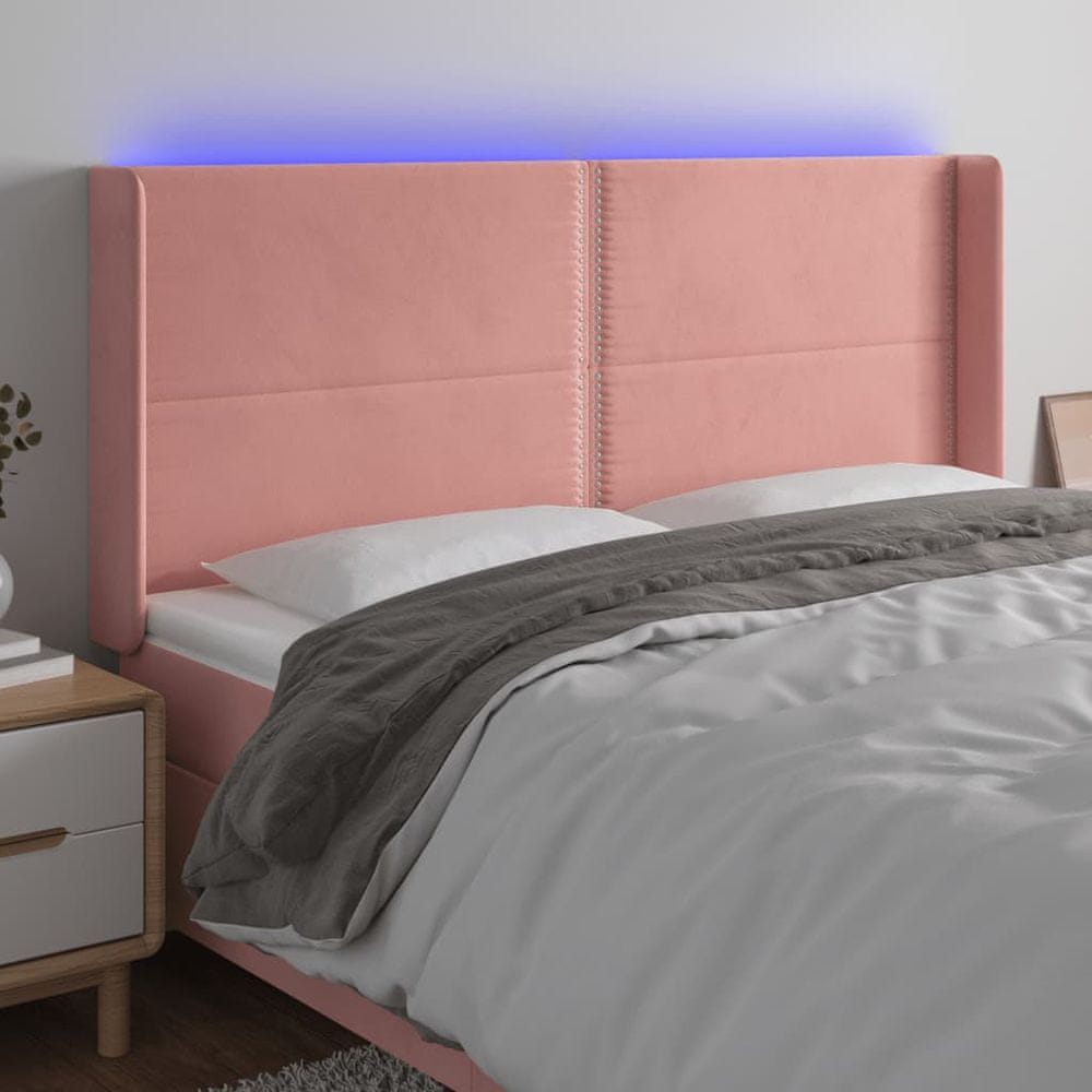 Vidaxl Čelo postele s LED ružové 183x16x118/128 cm zamat